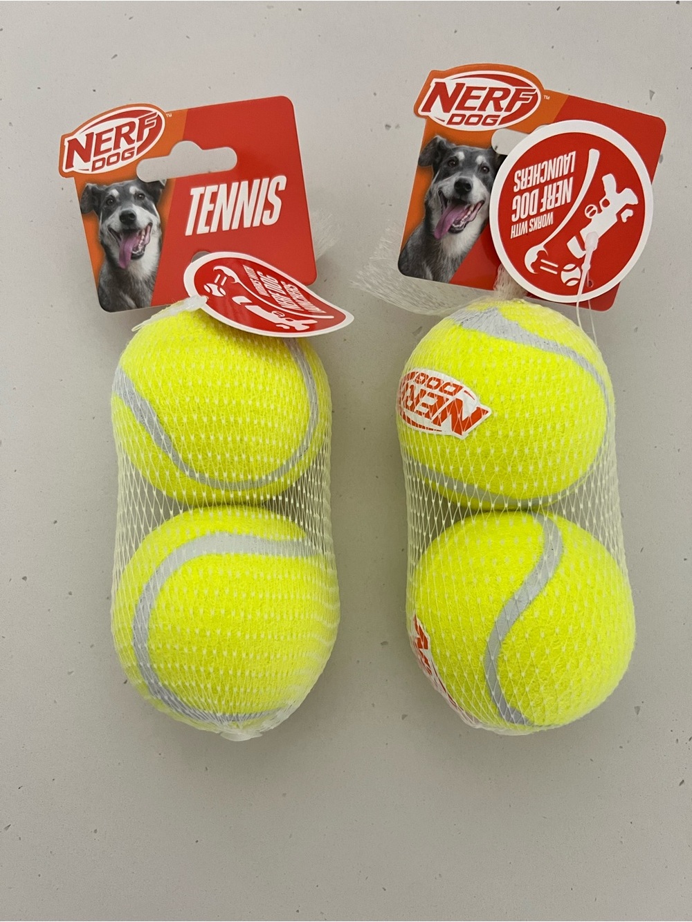 NWT Nerf Dog Tennis Balls 4 Pack 2 Sets Medium Large Dogs Fetch Squeak
